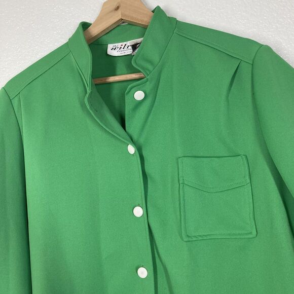 Vintage Wilroy Traveller Shirt Womens 18 Green Mandarin Collar Tunic USA 70s - Picture 3 of 16